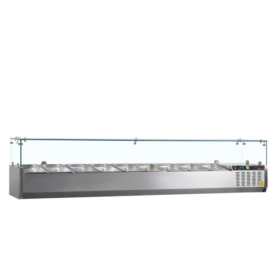 Vitrina de Ingredientes TEFCOLD GVC38-200 | Sobre Encimera | Estructura de Cristal | 9 x GN1/3 | 2000x395x448 mm