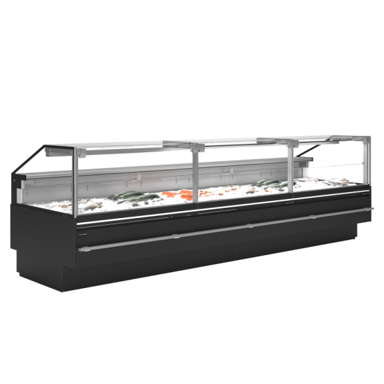 Vitrina Mostrador Especial Pescado TEFCOLD SOCA-F37590B | Cristal Elevable | Cubierta Inox | 3798x1130x1190 mm