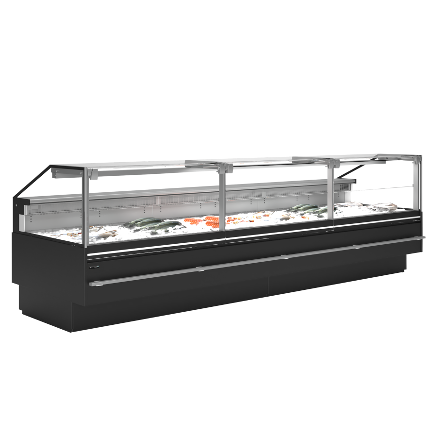 Vitrina Mostrador Especial Pescado TEFCOLD SOCA-F37590B | Cristal Elevable | Cubierta Inox | 3798x1130x1190 mm