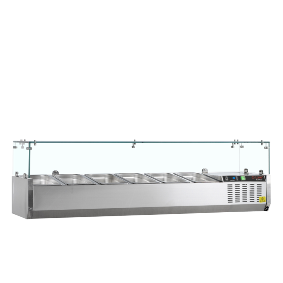 Vitrina de Ingredientes TEFCOLD GVC38-150 | Sobre Encimera | Estructura de Cristal | 6 x GN1/3 | 1500x395x448 mm