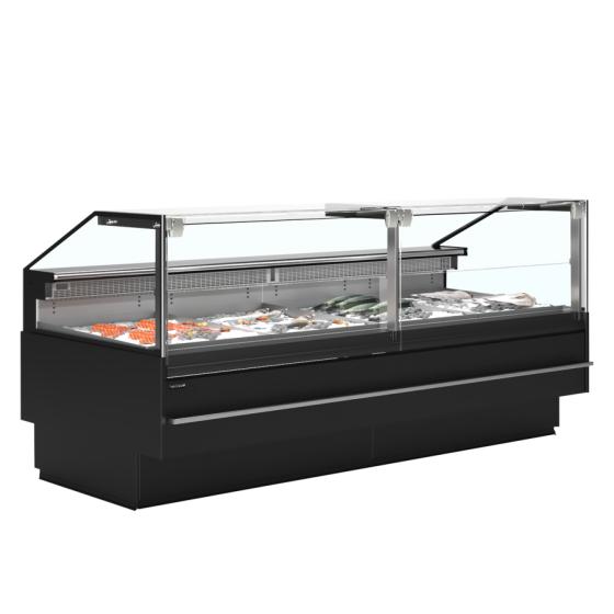 Vitrina Mostrador Especial Pescado TEFCOLD SOCA-F25090B | Cristal Elevable | Cubierta Inox | 2548x1130x1190 mm