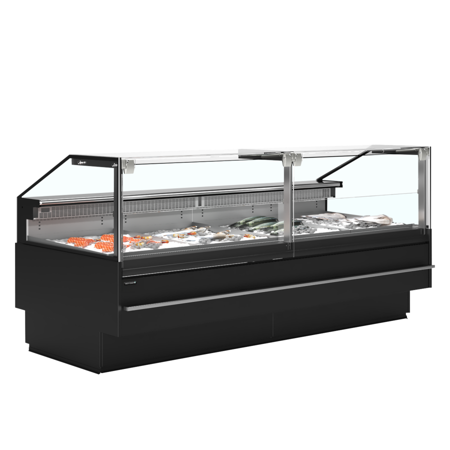 Vitrina Mostrador Especial Pescado TEFCOLD SOCA-F25090B | Cristal Elevable | Cubierta Inox | 2548x1130x1190 mm