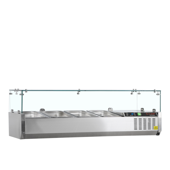 Vitrina de Ingredientes TEFCOLD GVC38-120 | Sobre Encimera | Estructura de Cristal | 4 x GN1/3 | 1200x395x448 mm