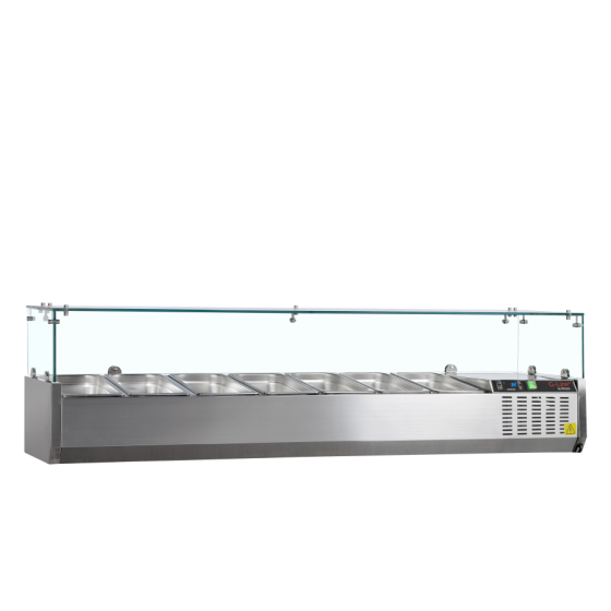 Vitrina de Ingredientes TEFCOLD GVC33-160 | Sobre Encimera | Estructura de Cristal | 7 x GN1/4 | 1600x335x448 mm