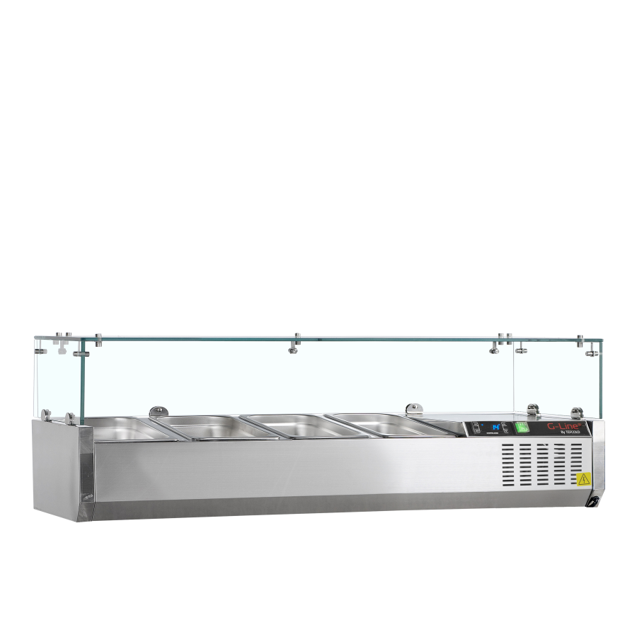 Vitrina de Ingredientes TEFCOLD GVC33-120 | Sobre Encimera | Estructura de Cristal | 5 x GN1/4 | 1200x335x448 mm