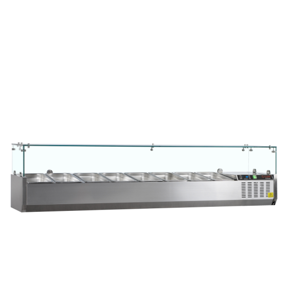 Vitrina de Ingredientes TEFCOLD GVC38-180 | Sobre Encimera | Estructura de Cristal | 8 x GN1/3 | 1800x395x448 mm