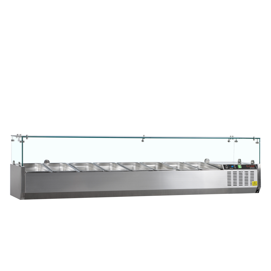 Vitrina de Ingredientes TEFCOLD GVC38-180 | Sobre Encimera | Estructura de Cristal | 8 x GN1/3 | 1800x395x448 mm