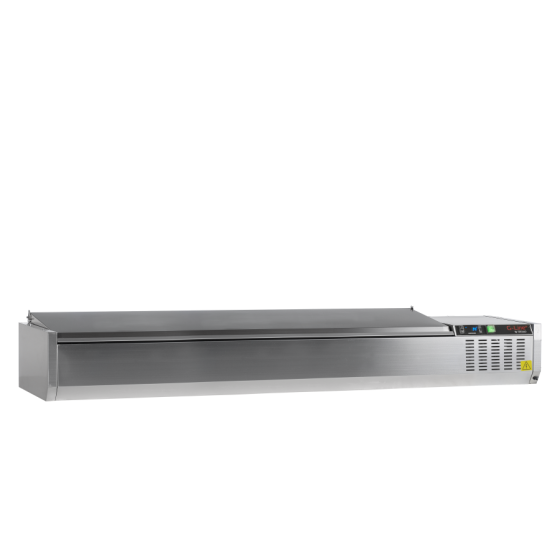 Vitrina de Ingredientes TEFCOLD GVC33-200 S/S | Sobre Encimera | Tapa de Acero Inoxidable | 10 x GN1/4 | 2000x335x288.5 mm