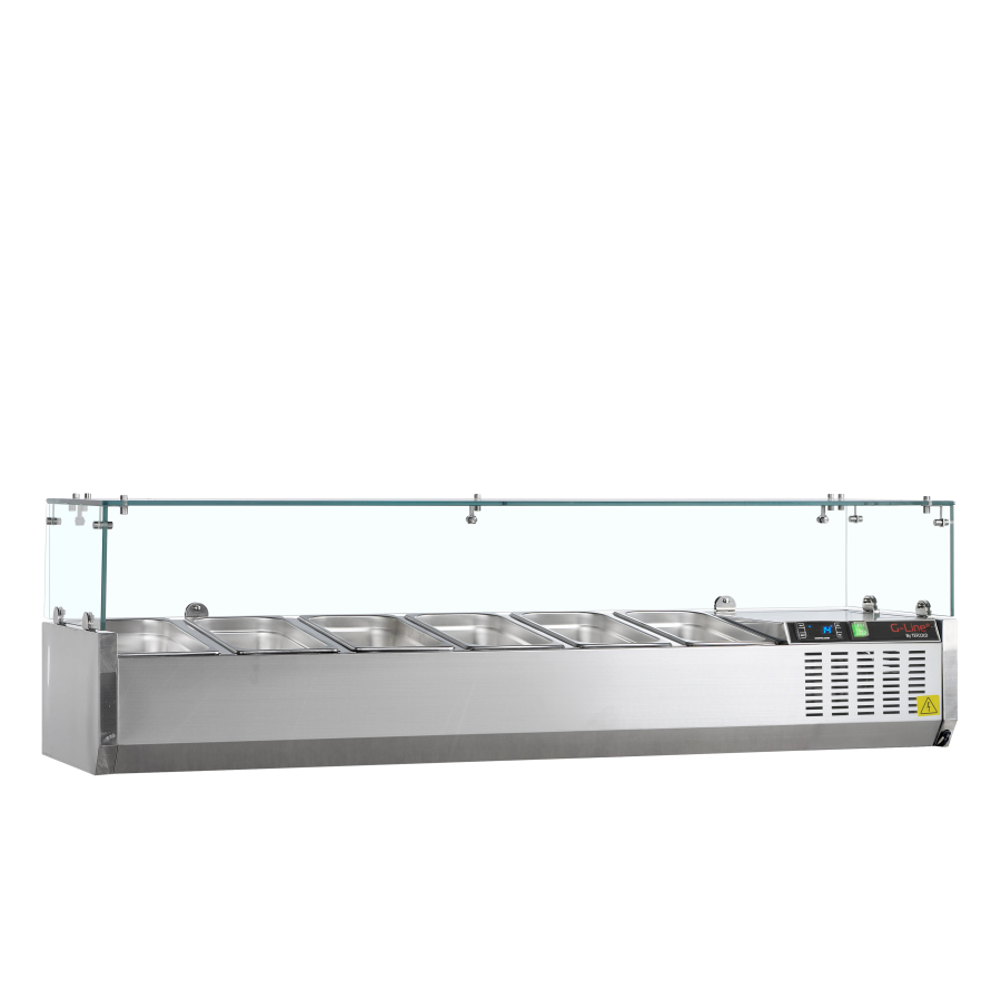 Vitrina de Ingredientes TEFCOLD GVC33-150 | Sobre Encimera | Estructura de Cristal | 7 x GN1/4 | 1500x335x448 mm