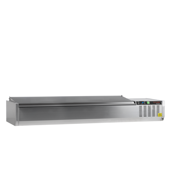 Vitrina de Ingredientes TEFCOLD GVC33-180 S/S | Sobre Encimera | Tapa de Acero Inoxidable | 8 x GN1/4 | 1800x335x288.5 mm