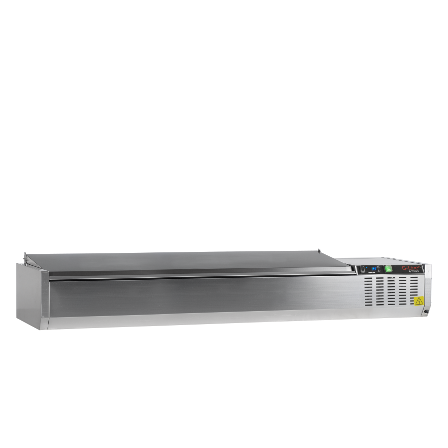 Vitrina de Ingredientes TEFCOLD GVC33-180 S/S | Sobre Encimera | Tapa de Acero Inoxidable | 8 x GN1/4 | 1800x335x288.5 mm