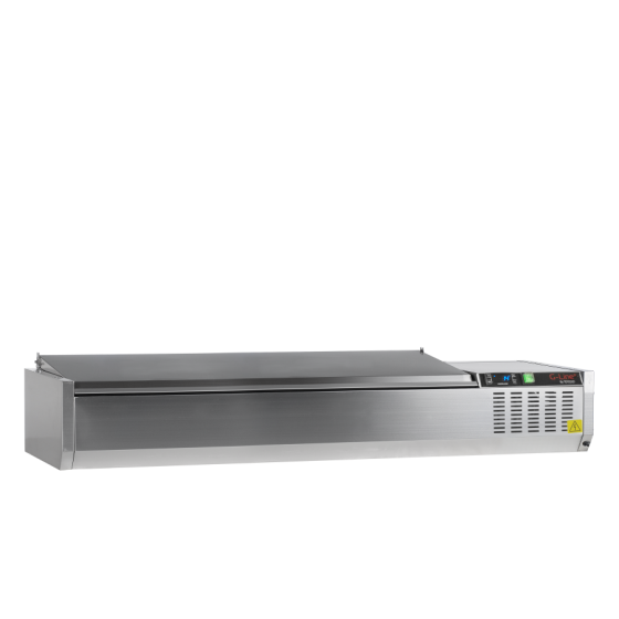 Vitrina de Ingredientes TEFCOLD GVC38-160 S/S | Sobre Encimera | Tapa de Acero Inoxidable | 7 x GN1/3 | 1600x395x288.5 mm