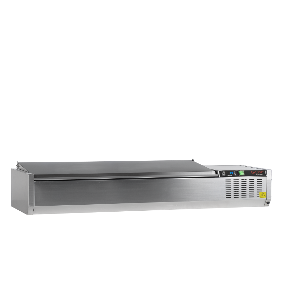Vitrina de Ingredientes TEFCOLD GVC38-160 S/S | Sobre Encimera | Tapa de Acero Inoxidable | 7 x GN1/3 | 1600x395x288.5 mm