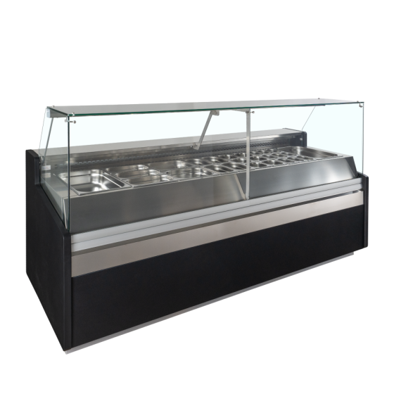Vitrina Mostrador Refrigerada TEFCOLD SPID250 | Cristales Planos | Evaporación Ventilada | 6 x GN1/1 | 2465x960x1235 mm