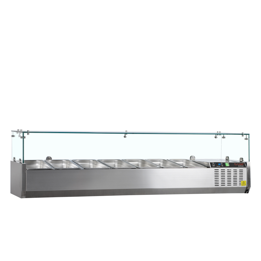Vitrina de Ingredientes TEFCOLD GVC38-160 | Sobre Encimera | Estructura de Cristal | 7 x GN1/3 | 1600x395x448 mm