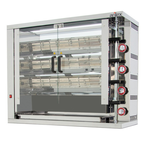 Asador Vertical a Gas Arilex | Ref: 3ASG | 3 Espadas | 12-18 Pollos | 21 kW | Acero Inox | 1160x450x930 mm