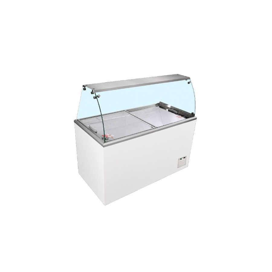 Congelador de Arcón TEFCOLD IDA300-W1+ | Vitrina para 8 Cubetas (5L) | 1094x694x1330 mm | Cristal Curvo | Clase Climática 7