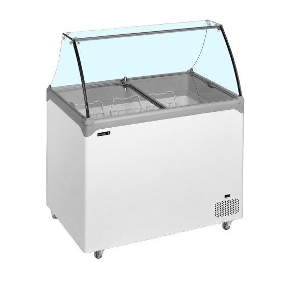 Congelador de Arcón TEFCOLD NIC202SC-SO | Vitrina para 4 Cubetas (5L) | 740x650x885 mm | Cristal Curvo | Clase Climática 5