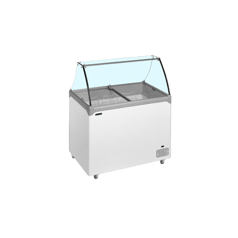 Congelador de Arcón TEFCOLD NIC202SC-SO | Vitrina para 4 Cubetas (5L) | 740x650x885 mm | Cristal Curvo | Clase Climática 5