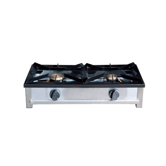 Cocina Industrial a Gas Alto Rendimiento 2 Fuegos F-2G-AR-LB | Parrillas de Hierro | Acero Inoxidable | 800x400x210 mm