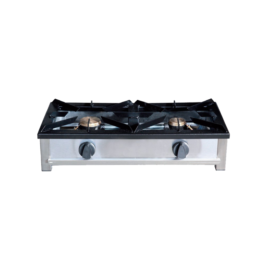 Cocina Industrial a Gas Alto Rendimiento 2 Fuegos F-2G-AR-LB | Parrillas de Hierro | Acero Inoxidable | 800x400x210 mm
