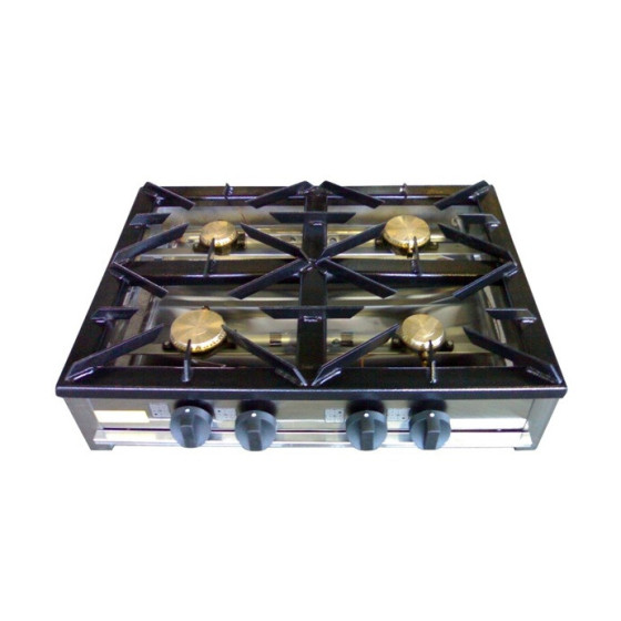 Cocina Industrial a Gas Alto Rendimiento 4 Fuegos F-4G-AR-LB | Parrillas de Hierro | Acero Inoxidable | 800x800x210 mm