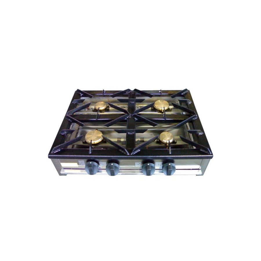Cocina Industrial a Gas Alto Rendimiento 4 Fuegos F-4G-AR-LB | Parrillas de Hierro | Acero Inoxidable | 800x800x210 mm