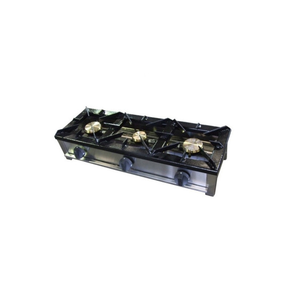 Cocina Industrial a Gas de Sobremesa 3 Fuegos F-3G-LB | Parrillas de Hierro Desmontables | Acero Inoxidable | 1200x400x210 mm