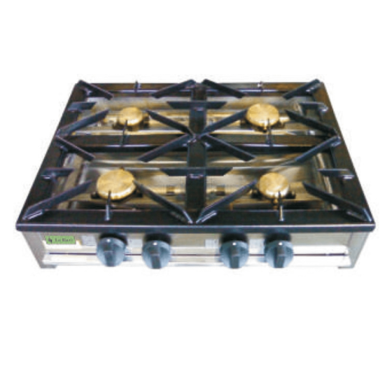 Cocina Industrial a Gas Fondo 600 4 Fuegos F-4GE-LB | Parrillas de Hierro Desmontables | Acero Inoxidable | 600x600x210 mm