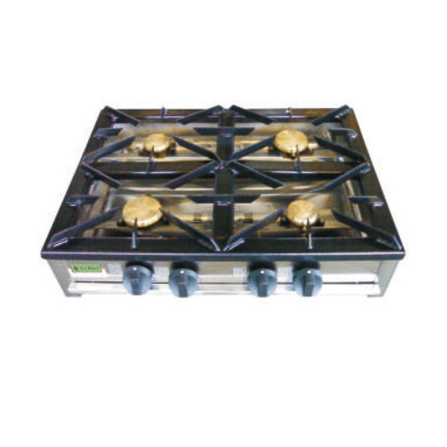 Cocina Industrial a Gas Fondo 600 4 Fuegos F-4GE-LB | Parrillas de Hierro Desmontables | Acero Inoxidable | 600x600x210 mm