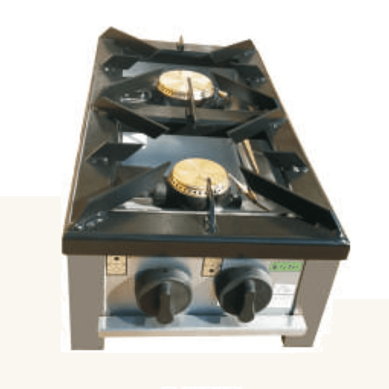 Cocina Industrial a Gas Fondo 600 2 Fuegos F-2GE-LB | Parrillas de Hierro Desmontables | Acero Inoxidable | 300x600x210 mm