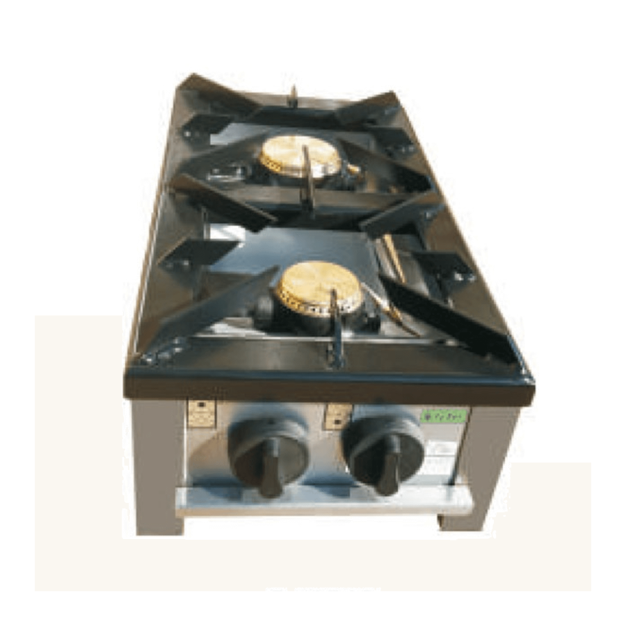 Cocina Industrial a Gas Fondo 600 2 Fuegos F-2GE-LB | Parrillas de Hierro Desmontables | Acero Inoxidable | 300x600x210 mm