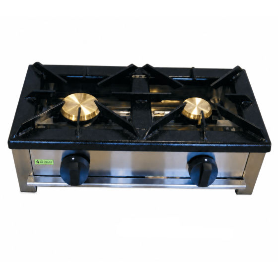Cocina Industrial a Gas Fondo 300 2 Fuegos F-2GX-LB | Parrillas de Hierro Desmontables | Acero Inoxidable | 600x300x210 mm