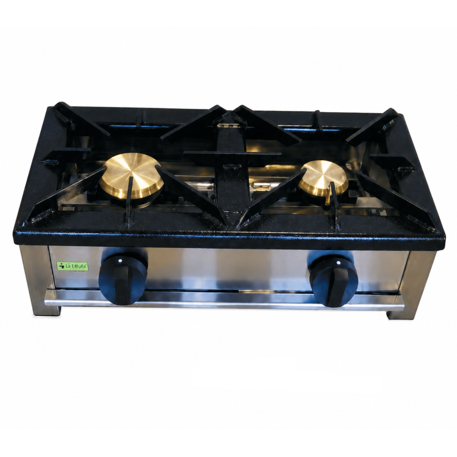 Cocina Industrial a Gas Fondo 300 2 Fuegos F-2GX-LB | Parrillas de Hierro Desmontables | Acero Inoxidable | 600x300x210 mm