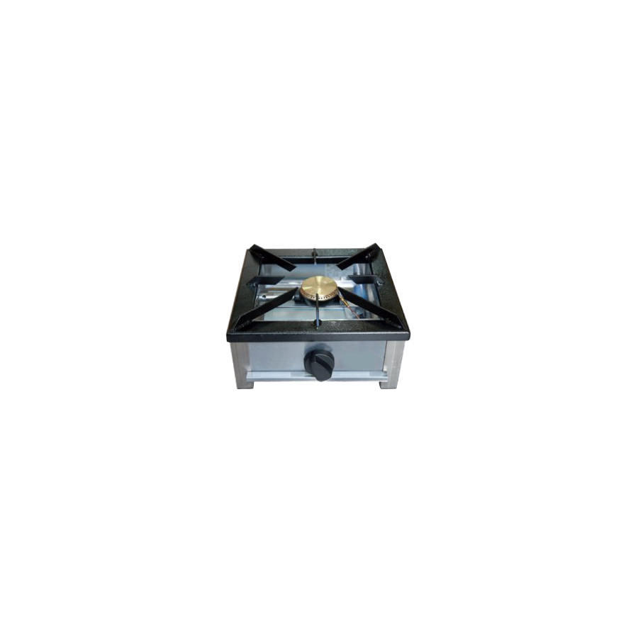 Cocina Industrial a Gas de Sobremesa 1 Fuego F-1G-LB | Parrilla de Hierro Desmontable | Acero Inoxidable | 400x400x210 mm