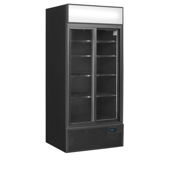 Expositor Refrigerado TEFCOLD FSC891S BLACK | 2 Puertas Correderas | Marquesina Iluminada | 890x740x1990 mm | Capacidad 462 L