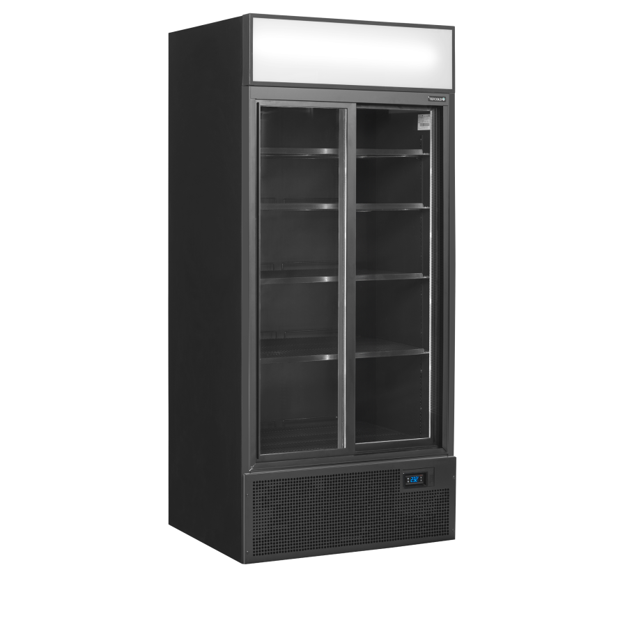Expositor Refrigerado TEFCOLD FSC891S BLACK | 2 Puertas Correderas | Marquesina Iluminada | 890x740x1990 mm | Capacidad 462 L