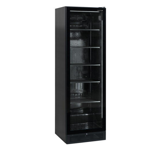 Expositor Refrigerado TEFCOLD SCU1425 FRAMELESS | Puerta sin Marco | 595x595x1990 mm | Capacidad 347 L | Acabado Negro Total