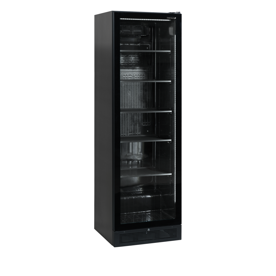 Expositor Refrigerado TEFCOLD SCU1425 FRAMELESS | Puerta sin Marco | 595x595x1990 mm | Capacidad 347 L | Acabado Negro Total