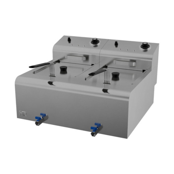 Freidora Eléctrica Doble Trifásica FD8L8LTRIF600 | 8+8 Litros | Cubas AISI 304 con Grifos | 6+6 kW | 380V | 600x570x350 mm