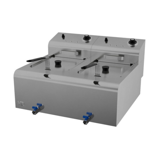 Freidora Eléctrica Doble FD10L10LAR600 | 10+10 Litros Alto Rendimiento | AISI 304 con Grifos | 11 kW | 230V | 600x570x350 mm