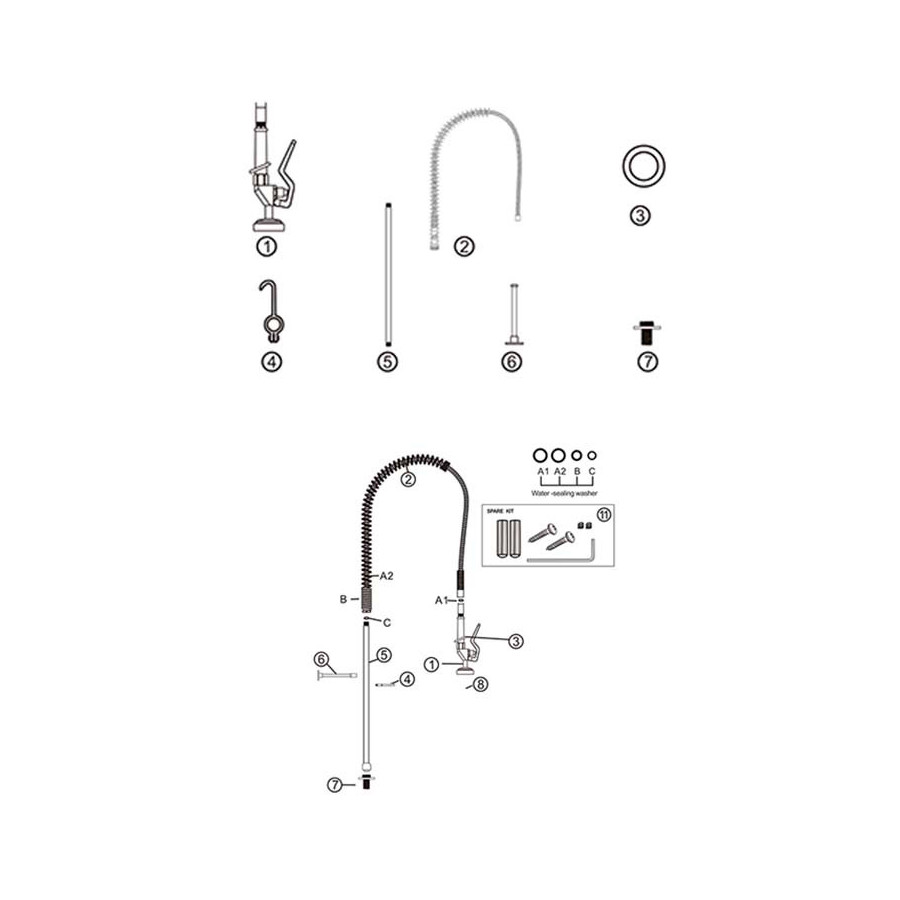 Grifo de Ducha Industrial Edenox GDS S1 | 1 Agua | Pre-lavado Profesional