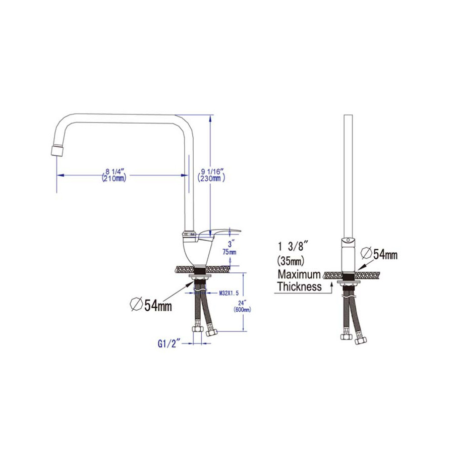 Grifo Monomando Industrial Edenox GML-30 | Palanca Lateral | 2 Aguas
