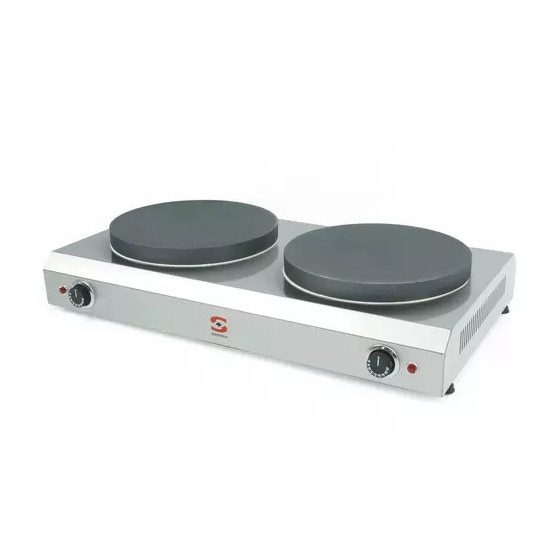 Crepera Eléctrica Doble CE-235 | 5130527 | 2 Placas Ø 35 cm | Hierro Fundido Antiadherente | Acero Inox | 4400W | 230-380V