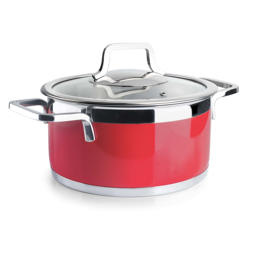 Cacerola Buffet Red de Acero Inox 18/10 15324 | Color Rojo | Ø 24 cm | 5,00 Litros | Fondo Sandwich | Apta Inducción y Horno