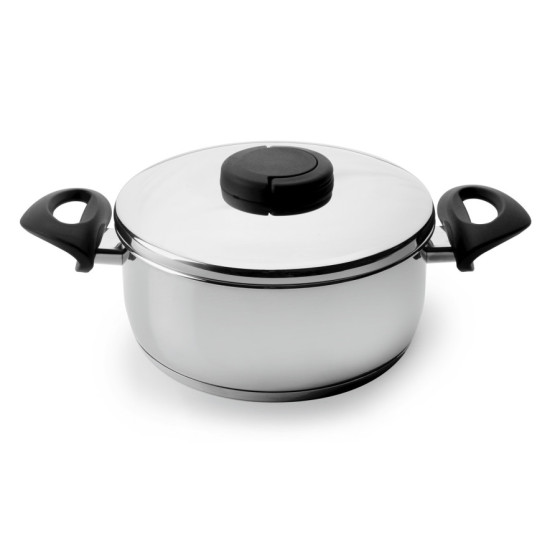 Cacerola con Tapa Estudio de Acero Inox 18/10 85020 | Ø 20 cm | 2,50 L | Pomo Abatible Salvaespacio | Triple Fondo Difusor