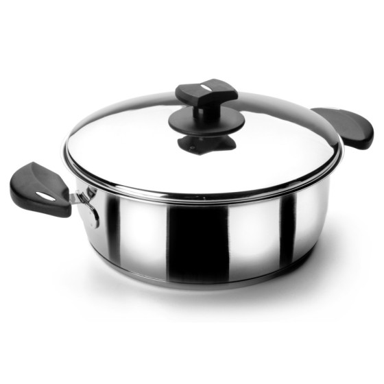 Cacerola con Tapa Nova-Ladycor de Inox 18/10 88022 | Ø 22 cm | 3,00 L | Triple Fondo Difusor | Asas de Baquelita Termoaislante
