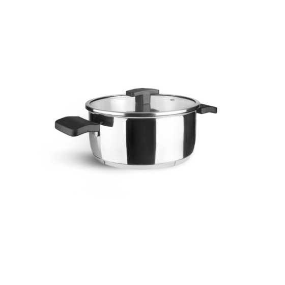 Cacerola con Tapa Caliza de Acero Inox 18/10 80026 | Ø 26 cm | 4,50 L | Triple Fondo Difusor | Asas de Baquelita Termoaislante