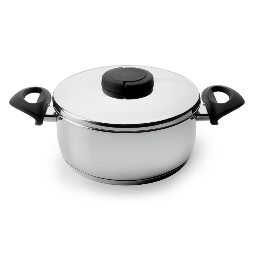 Cacerola con Tapa Estudio de Acero Inox 18/10 85024 | Ø 24 cm | 3,50 L | Pomo Abatible Salvaespacio | Triple Fondo Difusor