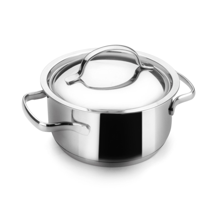 Cacerola Basic con Tapa de Acero Inoxidable 32024 | Ø 24 cm | 3,50 L | Espesor 0,7 mm | Fondo Sandwich | Apta Inducción y Horno
